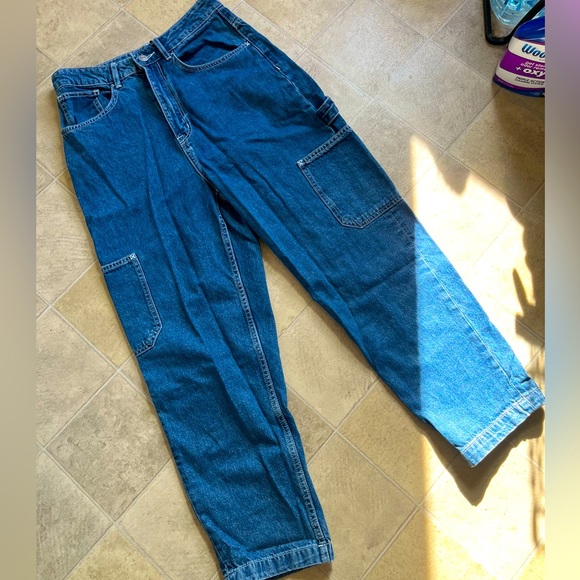 H&M Pants & Jumpsuits Denim Cargo Blue Jeans With White Stitch